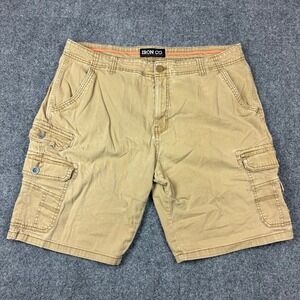 Iron Co Mens Cargo Shorts Size 38 Khaki Tan Cotton Utility Multi Pocket Casual